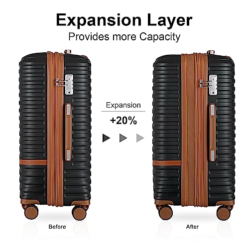 Joyway Luggage Set 3 Piece Suitcase Sets with Spinner Wheel,Hardside Expandable Travel Laggage with TSA Lock (13/20/24/28 Black brown - color: Black brown, size: 6 piece set (13/20/24/28inch)