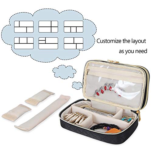 Teamoy Travel Jewelry Case Organizer Storage Box for Women, Quilted Black - color: Black Quilted