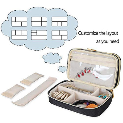 Teamoy Travel Jewelry Case Organizer Storage Box for Women, Quilted Black - color: Black Quilted