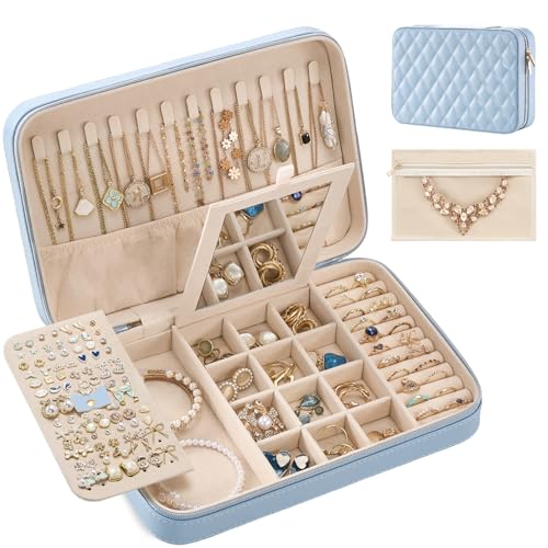 Lolalet Travel Jewelry Case for Women Girls -Large, Blue - color: Blue, size: Large (10"W*6.69"D*2.17"H)