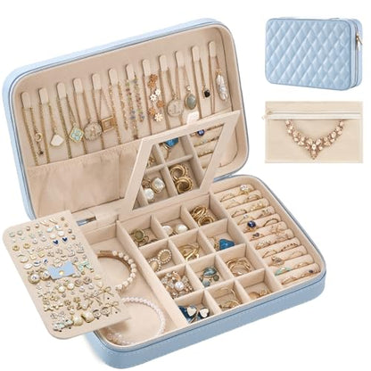 Lolalet Travel Jewelry Case for Women Girls -Large, Blue - color: Blue, size: Large (10"W*6.69"D*2.17"H)