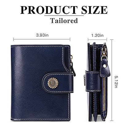 FALAN MULE Small Wallet for Women Leather Bifold Compact Small Womens Wallet with RFID Blocking - color: Deep Blue