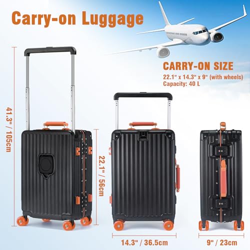 Xtaeptos 20 Inch Wide Handle Carry on Luggage with Double Spinner Wheels - color: Black + Orange