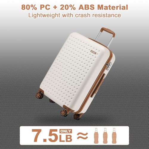 Kono 24 Inch Hard Shell Checked Luggage, 4 Spinner Wheels Suitcase, White - color: Cream White, size: Checked-Medium 24-Inch