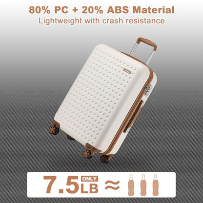 Kono 24 Inch Hard Shell Checked Luggage, 4 Spinner Wheels Suitcase, White - color: Cream White, size: Checked-Medium 24-Inch