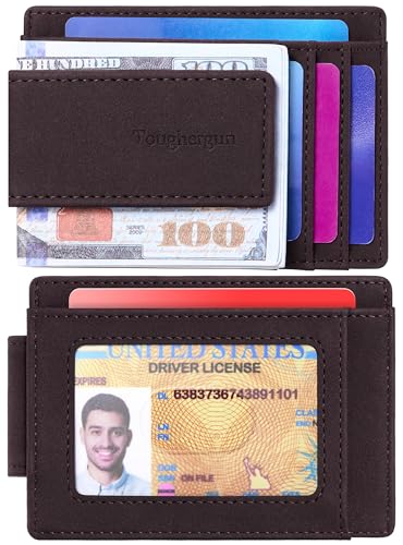 Toughergun Slim Wallet for Men RFID Blocking Money Clip, Minimalist Front Pocket Credit Card Holder, Magnetic Thin Mens Wallets with ID Window - color: Deep Purple