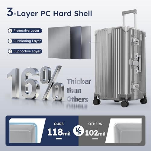 ALPHA CAMP Trunk Luggage 26 Inch with Aluminum Frame Zipperless Suitcase - color: Grey, size: 26 Inch
