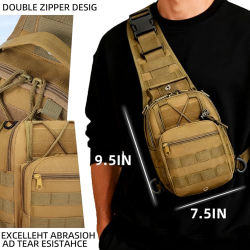 J.SH Tactical Sling Bag, Military Shoulder Bag with MOLLE, Crossbody Bag 9L - color: Khaki