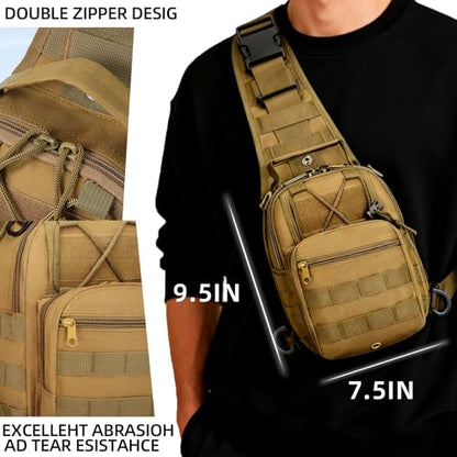 J.SH Tactical Sling Bag, Military Shoulder Bag with MOLLE, Crossbody Bag 9L - color: Khaki