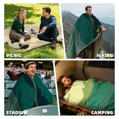 Large Camping Blanket with Sherpa Lining 78"x 56" - color: Green Mountain, size: 78 x 56 inches-Sherpa