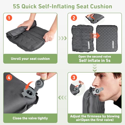 Inflatable Seat Cushion, Self Inflating Compact Stadium Seat Cushion - color: Gray-1pack