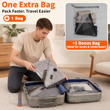 15 Pack Vacuum Bags for Travel with Rechargeable Wireless Air Pump, Space Saver Bags for Clothes, Compression Seal Packing Bags for Luggage Suitcase, Carry-on Size with Small Storage Pouch - size: 15 Combc