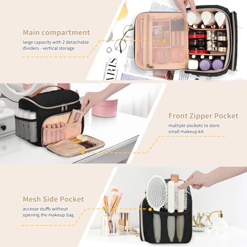 Makeup Case, Large Make Up Bag Organizer, Travel Cosmetic Storage - color: Black