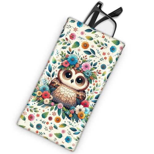 Soft Glasses Case for Sunglasses Eyeglass Slim Pouch - color: Floral Owl