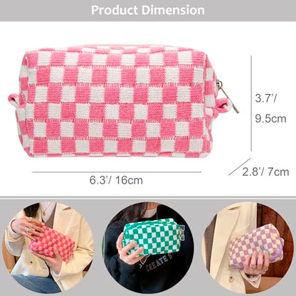 PAZIMIIK Checkered Makeup Bag for Purse, Small Travel Cosmetic Pouch,Pink - color: Pink