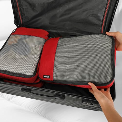 Packing Cubes for Travel,4 Set Packing Cubes for Suitcases,Lightweight Mesh Luggage Organizer Bag with Double Zipper,Red - color: Red