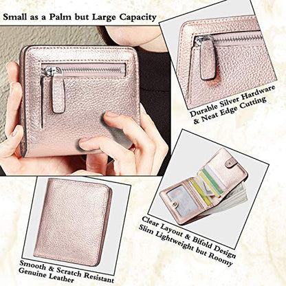 Small Leather Wallet for Women, Ladies Credit Card Holder RFID Blocking Women's Mini Bifold Pocket Purse - color: Champaign Gold Rfid Blocking