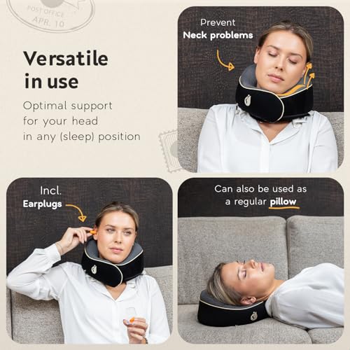 Neck Pillow Airplane - Travel Pillow - Comfortable and Ergonomic Memory Foam - Airplane Pillow with 360° Head & Neck Support - Black - color: Black