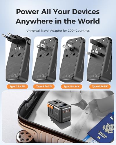 200W GaN Universal Travel Adapter, Dual 100W USB-C for 2 Laptops - color: GaN200W with Smart Display-Black+White