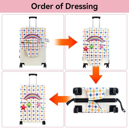 3 Pieces Luggage Covers For Suitcase Tsa Approved, 20" 24" 28" Elastic Suitcase Cover Protector, Anti-Scratch Travel Suitcase Cover Fits 19-28 Inch Luggage (Rainbow Star, S/M/L) - color: Rainbow Star-20/24/28 inches