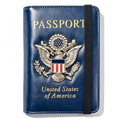 Premium Passport Holder for Travel RFID Blocking Passport Cover Slim - color: Blue
