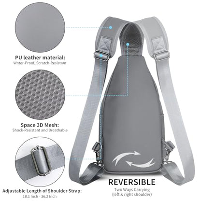 AMJ Crossbody Sling Bag Men Women, Casual Shoulder Backpack, Chest Daypack Satchel for Hiking Travel - color: Leather Grey, size: Large