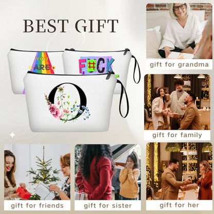 SEAMOON A-Z Personalized Gifts for Women, Makeup Bag Small with Mirror, O - color: White, style: O