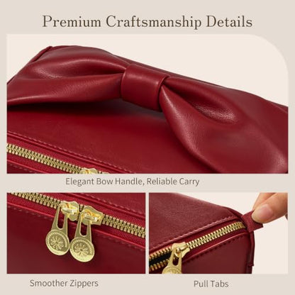 SHOWKOO Cosmetic Bag for Women, WideOpen Travel Makeup Bag with Compartment - color: Wine Red