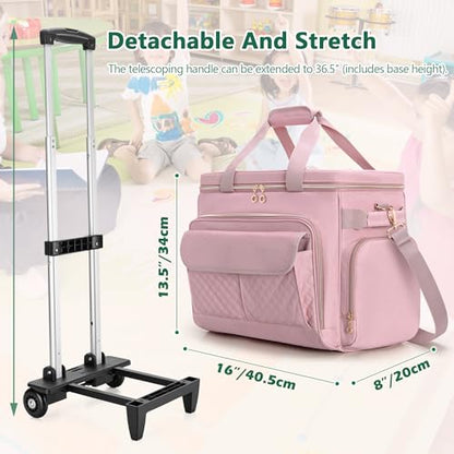 LUXJA Rolling Teacher Bag with Wheels and 15.6" Laptop Compartment, Pink - color: Pink