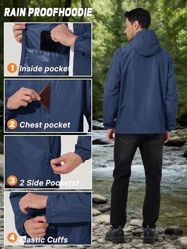 UIQUR Mens Cycling Jacket Waterproof Rain Jacket - color: Navy Blue, size: Medium