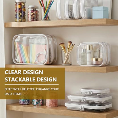 3PCS Clear Hard Shell Zipper Case, Transparent Hard Plastic Zipper Pouches for Travel Organization, Waterproof Toiletry Makeup Bags Cosmetic Pouches, Pencil Organizer Box Toys Storage (L: 11.8*9.8*2) - size: 3L