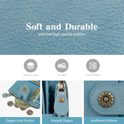 RFID Blocking Leather Womens Wallet with Coin Pocket(lakeblue) - color: c6-lakeblue