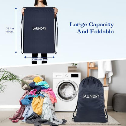 120L Waterproof Laundry Backpack for College & Apartment | Heavy-duty, hands-free carrying with ergonomic straps. 100% waterproof nylon prevents leaks. Holds 3-4 loads of clothes - color: Navy Blue