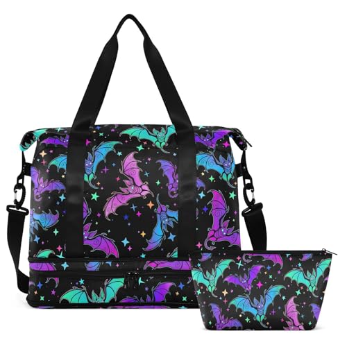 Travel Duffel Tote Bag Halloween Luminous Bats Sports Duffel Bag with Wet Pocket Weekender Overnight Bag for Women Men Gym Bag, Carry On Bag Hospital Bag for Labor and Delivery - color: Skull 03