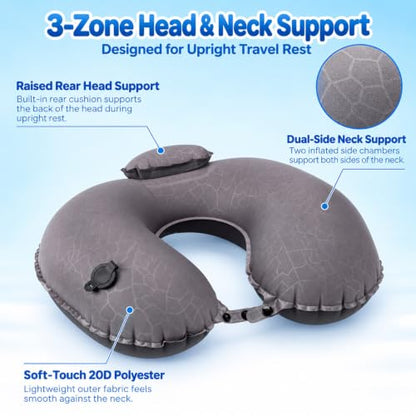 Inflatable Neck Pillow for Airplanes, Travel Neck Pillow - color: Black