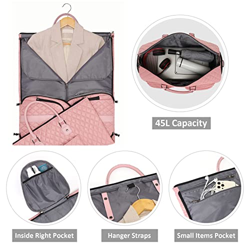 Convertible Garment Duffel Bag, 2-in-1 Hanging Suitcase for Travel - color: Quilted Pink