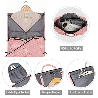 Convertible Garment Duffel Bag, 2-in-1 Hanging Suitcase for Travel - color: Quilted Pink