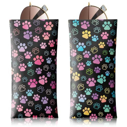 Soft Sunglasses Case for Women, PU Leather Squeeze Top Glasses Case - color: Multicolor Dog Paws