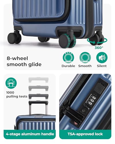 BAGSMART 20" Expandable Top-Opening Carry-On, Double Spinner, TSA, Blue - color: Blue