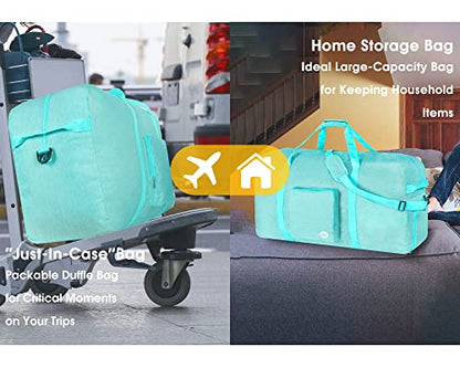 120L Foldable Travel Duffel Bag, Extra Large 36 x 18 x 11.8 in Duffle with Shoe Compartment & Trolley Sleeve, Water-Resistant Gym Weekender Overnight Bag with Shoulder Strap for Men Women,Mint Green