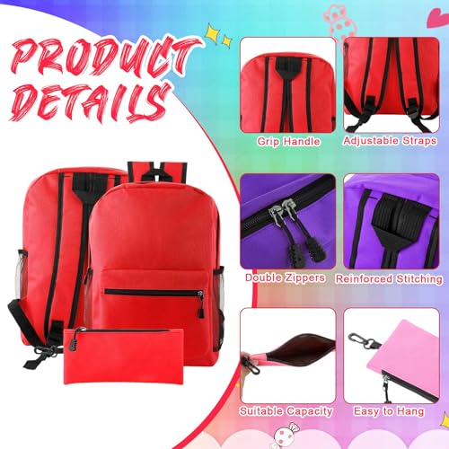 Silkfly 12 Pcs School Backpacks with 12 Pencil Pouch - color: Fresh Color (Red, Pink, Purple)