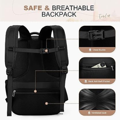 Maelstrom Travel Backpack for Men Women, 15.6" Laptop with Shoe Compartment - color: Black, size: 15.6 inch
