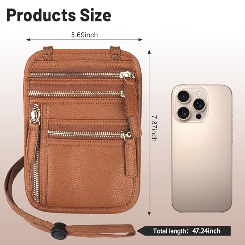 Neck Wallet for Traveling Women Men, RFID Blocking Leather Travel Pouch - color: Brown