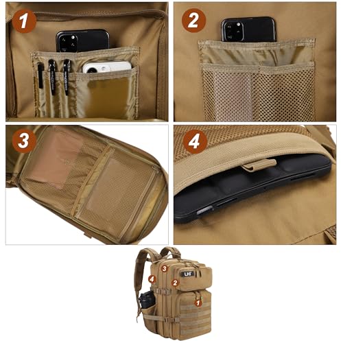 LHI Military Tactical Backpack for Men and Women 45L Army 3 Days Assault Pack Bag Large Rucksack with Molle System Tan - color: Tan