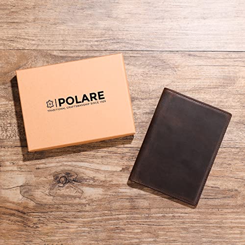 Polare Leather Passport Holder RFID Blocking Travel Bifold Wallet - color: Dark Brown