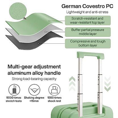 mixi Luggage Suitcase with Spinner Wheels, Hardside Rolling Suitcase PC with Cover & TSA Lock Lightweight Travel Case 26in Checked in, Avocado Green - color: Avocado Green, size: 26 Inch