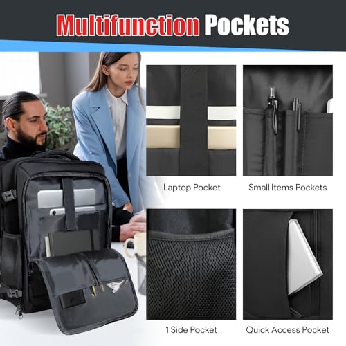 55L Travel Backpack, Carry On Backpack Fits 18.4-19" Laptop, Black - color: Black, size: 18.4 inch (22"x14"x10")