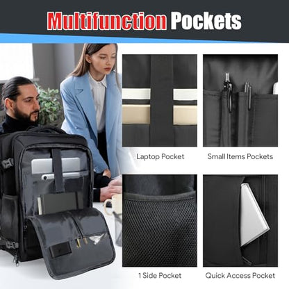 55L Travel Backpack, Carry On Backpack Fits 18.4-19" Laptop, Black - color: Black, size: 18.4 inch (22"x14"x10")