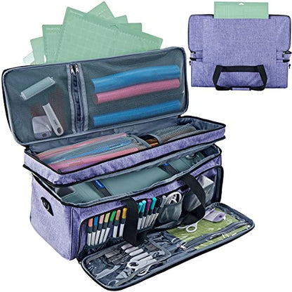 Double Layer Carrying Case with Mat Pocket for Cricut and Tools - color: III-Purple (Double Layer with Mat)