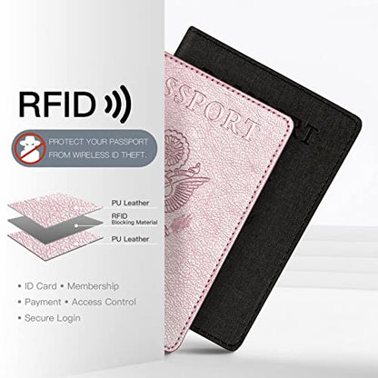 VIDIVICI 2 Pack Passport & Vaccine Card Holder - Pink&Black RFID Blocking Travel Must Have - color: Pink&Black, style: 2pack